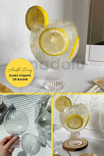 Anadolu Saray Çarşısı 1 Piece Origami Style Heat Resistant Borosilicate Glass Cup and Bowl - Coffee and Presentation Cup