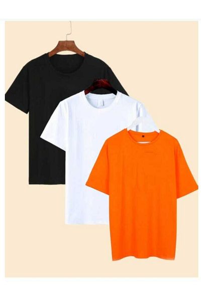 Josette Unisex Πορτοκαλί Λευκό Μαύρο Σετ με 3 μπλουζάκια Loose Cut Crew Neck Oversize