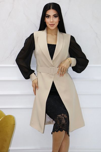 Matik Abiyem Dumbbell Lace Design Belted Low-cut Below the Knee Ceget Dress