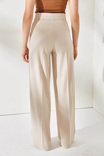 Olalook Kadın Taş Metal Toka Kemerli Scuba Krep Palazzo Pantolon PNT-19000208