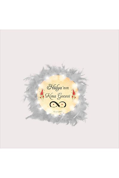 BAKSEPETE Illuminated Name Printed Henna Bridal Tambourine 27 Cm Medium Size White