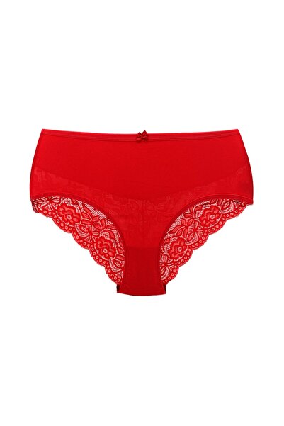 HNX 2'li Pamuklu Yüksek Bel Dantel Detaylı Büyük Beden Kadın Külot