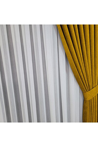 Yuka Diamond Double Wing Mustard Velvet Textured Sparse Pleated Plain Island Background Curtain Plain 90 X 250