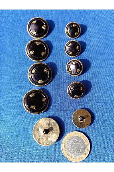 yörük tuhafiye Black, mother-of-pearl, Gold Metalized Ornamented, 2.5 Cm Large 10 Buttons. Coat, Topcoat, Jacket Button No.12