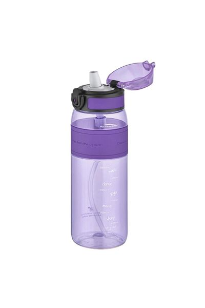 Uzspace 600ml Silicone Body Purple Tritan Water Bottle with Straw - Non-Bite