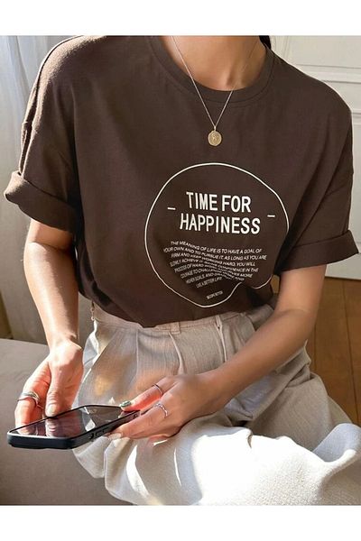 AFROGİYİM Women's Time Of Printed Oversize T-shirt
