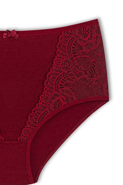 HNX Βουργουνδία Ψηλόμεση Plus Size Δαντέλα Λεπτομέρεια Βαμβακερό Bato Γυναικείο εσώρουχο