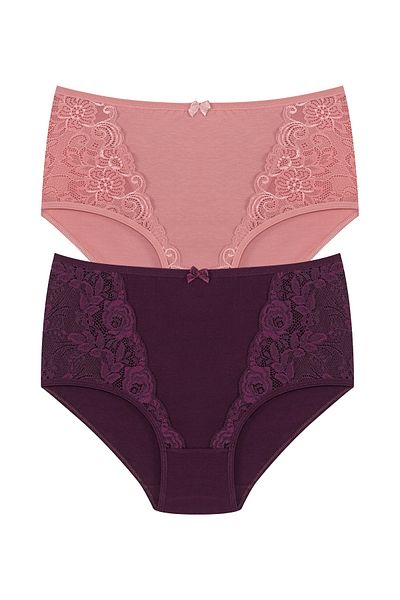 HNX 2 Πακέτα Ψηλόμεση Plus Size Δαντέλα Λεπτομέρεια Βαμβακερά Bato Γυναικεία κιλότα