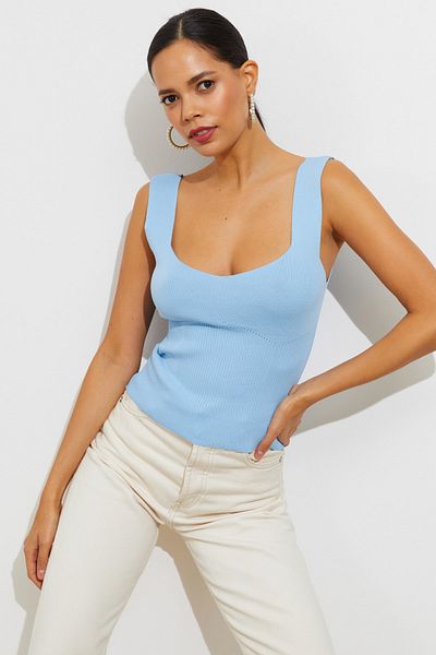 Cool & Sexy Atletă tricotată albastră YV117 pentru femei