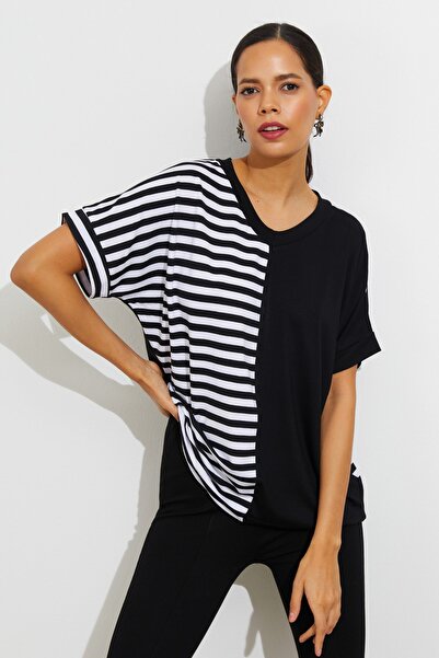 Cool & Sexy Дамска блуза на черно-бели райета AFR34