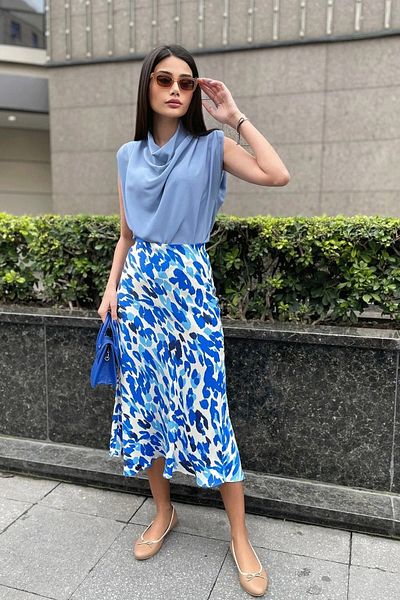 bm bessomoda fashion boutique Fusta din satin cu model cu talie elastică