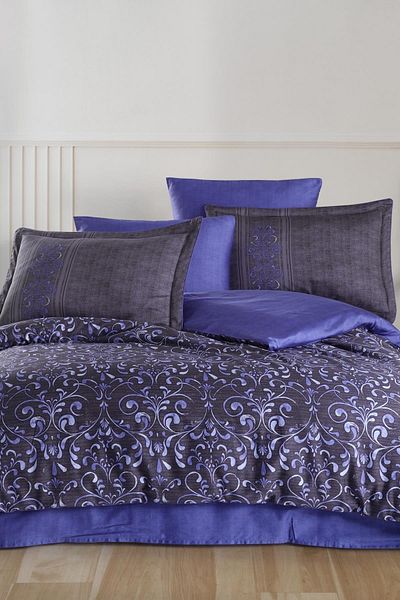 Hobby Gris Satin Double Embroidered Duvet Cover Set