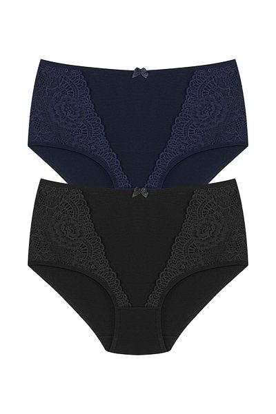 HNX 2 Πακέτα Ψηλόμεση Plus Size Δαντέλα Λεπτομέρεια Βαμβακερά Bato Γυναικεία κιλότα