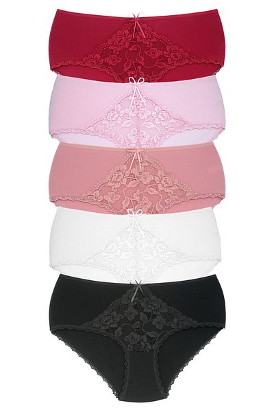 Zena 5-Piece Cotton High Waist Plus Size Women's Panties with Lace Detail in the Middle