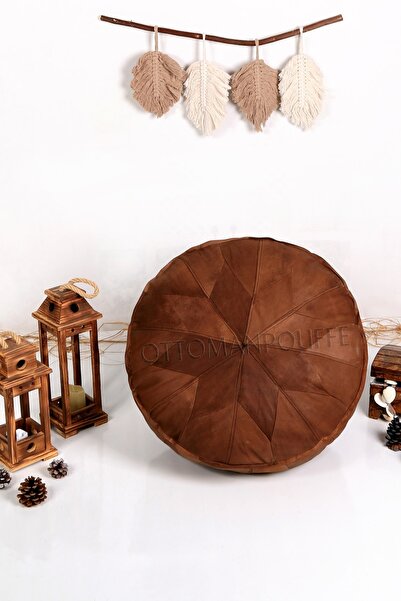 Canarı Hobi - El Yapımı Hakiki Deri Orijinal Bohem Ottoman Puf Minder 60cm