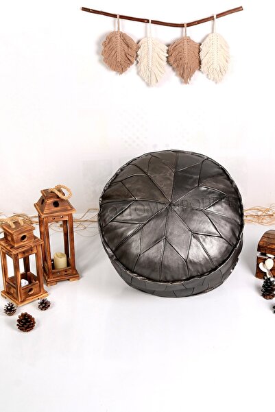 Canarı Hobi - El Yapımı Hakiki Deri Orijinal Bohem Ottoman Puf Minder 60cm
