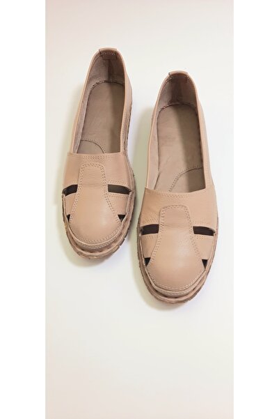 KAPAR Içi Dışı % 100 Hakiki Krem Deri Terlik