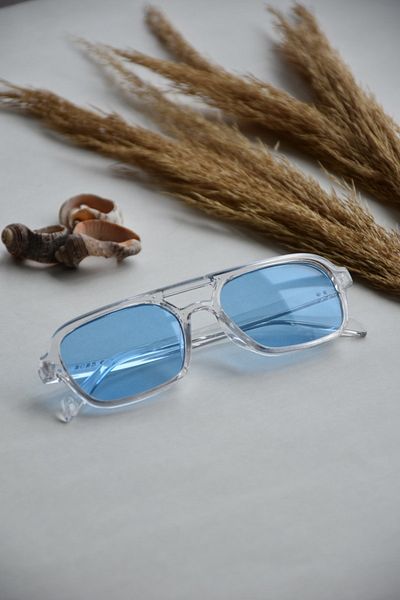 LOOKUP Unisex Retro Vintage Double Bridge Blue Glass Women's Men's Sunglasses Transparent Glasses 53/19/140