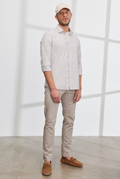 ALTINYILDIZ CLASSICS Ανδρικό πουκάμισο γιακά με στενό κόψιμο σε μπεζ λεπτή εφαρμογή από 100% βαμβάκι με ρίγες