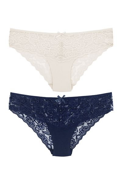Zena 2-Piece Lace Cotton Fabric Detailed Women's Slip Panties