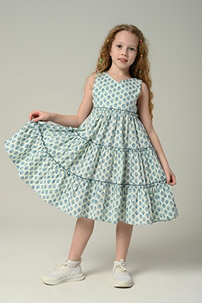 Happy Kids 3-8 Yaş New Arina Girls Kız Çocuk Askılı Desenli Elbise -mint