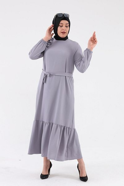 NESAFET Shoulder Ruffle Detailed Belted Women's Dress