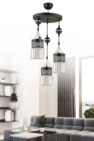 Genel Markalar Dilan Sarkıt Tepsi Siyah 3'lü Krom Aşağı Bakan Kristal Taşlı A...