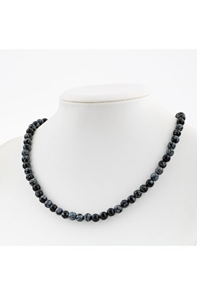 OSMANLI DOĞAL TAŞ Karlı Obsidyen 6 Mm Dizi Doğal Taş Kolye