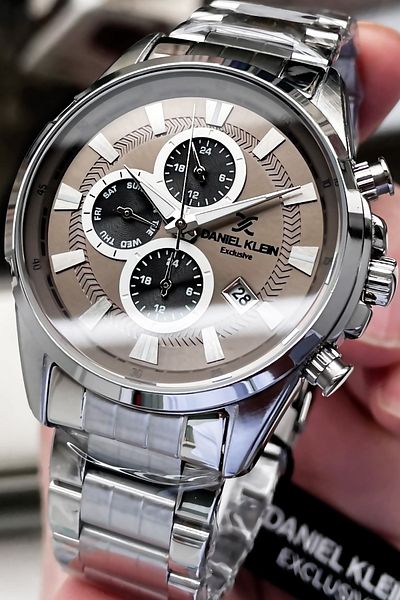 Daniel Klein Exclusive Men's Wristwatch 3 Atm Waterproof Silver Color Steel Strap + Natural Stone Bracelet Elg94