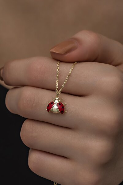 Nereze 925 Ayar Gümüş Gold Mineli Uğur Böceği Kolye