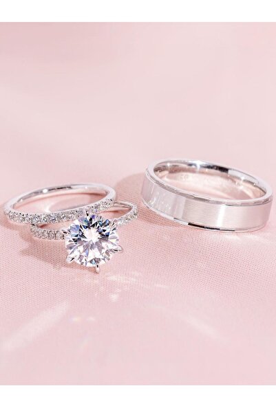 Crystal Diamond Zirconia Işıklı Kutuda Yarımtur Yüzük,tektaş Ve Alyans