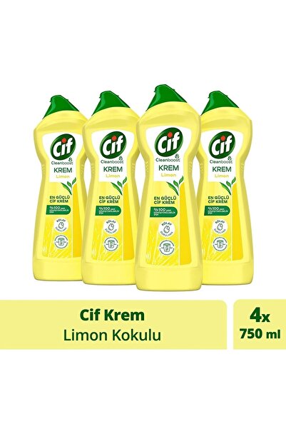 Cif Krem Yüzey Temizleyici Limon Kokulu Klor Boya Fosfat Paraben Içermez 750 ...