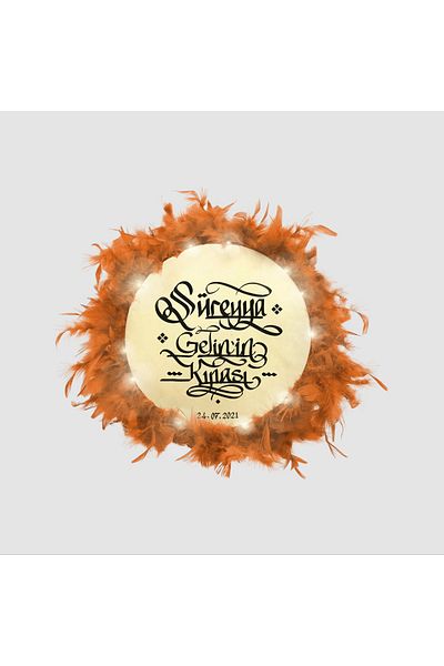 BAKSEPETE Medium Size Illuminated Written Henna Tambourine - 27 Cm Orange