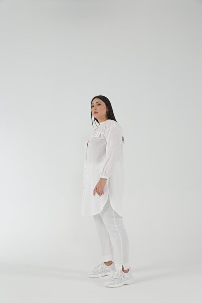 MÜSEMMA Büyük Beden Dokuma Kumaş Süs Cep Detaylı Kolları Lastikli Ceylin Gömlek 23ygml-mus0003