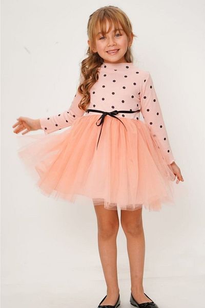 ABİYEKİDS Rochie pentru copii din tul cu puncte pudra Rochie Eid pudra Aby810