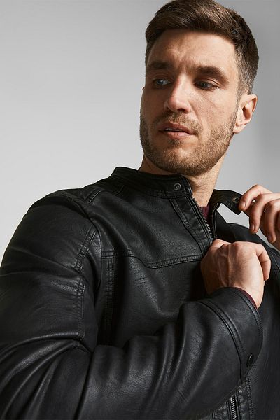 Jack & Jones Palton din piele artificială Essentials Jjewarner, cu fermoar, cu ajustare normală, haină din piele pentru bărbați 12182461
