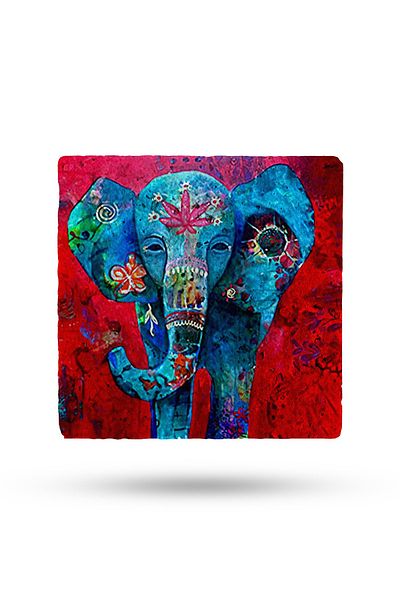 Begoloni Stone Decor Natural Stone Trivet 15X15Cm Elephant Printed Teapot Coaster-Pot Pan Coaster