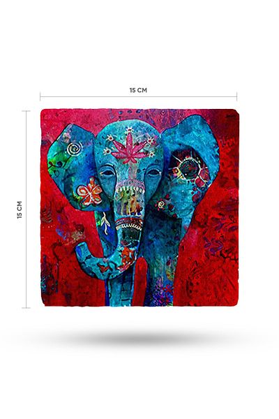 Begoloni Stone Decor Natural Stone Trivet 15X15Cm Elephant Printed Teapot Coaster-Pot Pan Coaster