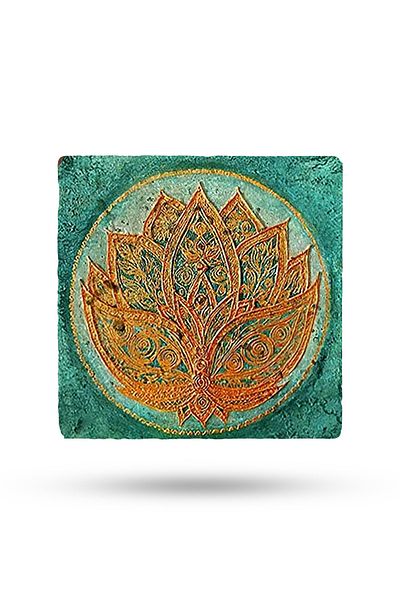 Begoloni Stone Decor Lotus Flower Printed Natural Stone Trivet 15X15Cm Teapot Pot-Pan Coaster
