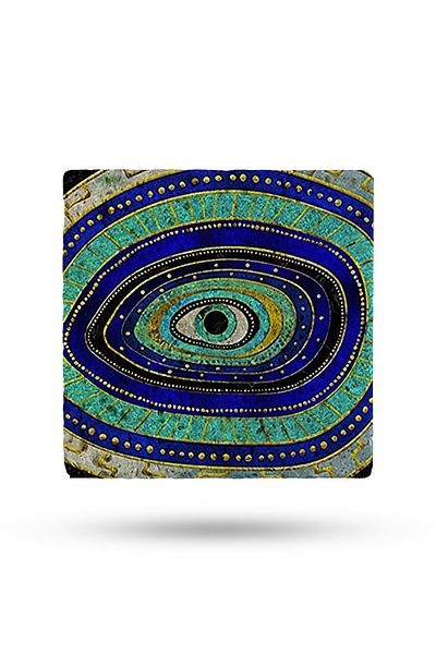 Begoloni Stone Decor Natural Stone Trivet 15X15Cm Evil Eye Printed Teapot Coaster - Pot Pan Coaster