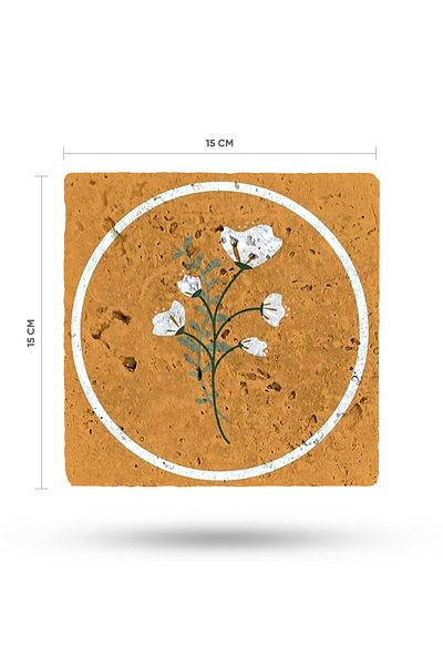 Begoloni Stone Decor Orange Flower Printed Natural Stone Trivet 15X15Cm Teapot Pot Pan Coaster