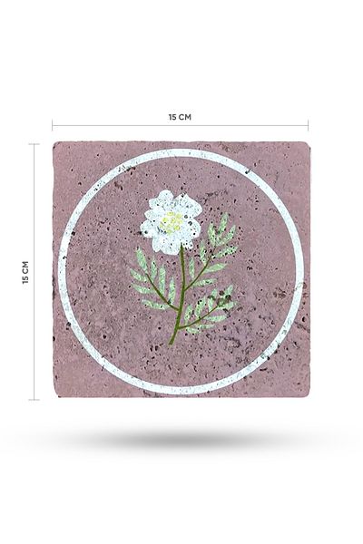 Begoloni Stone Decor 15X15Cm Purple Flower Printed Natural Stone Trivet - Teapot Pot and Pan Base