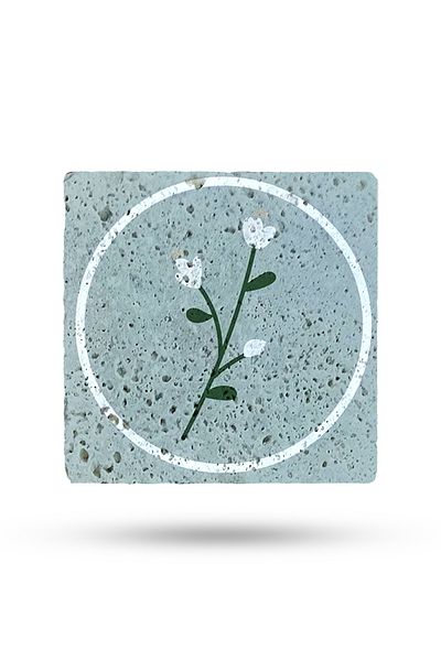 Begoloni Stone Decor Blue Flower Printed Trivet - 15X15Cm Natural Stone Teapot Pan Coaster