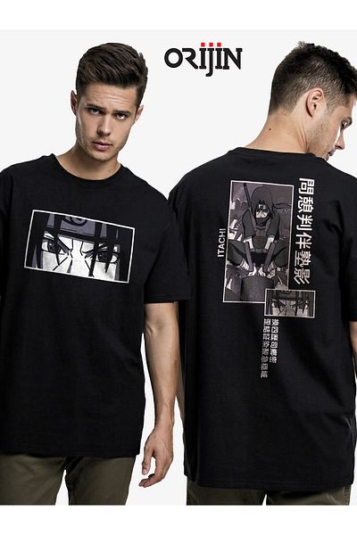 Orijin Tekstil Naruto Itachi Front Back Printed Unisex Black Tshirt