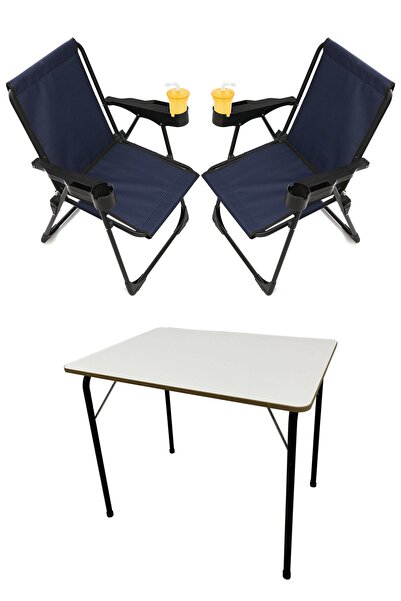 moniev Silva 2 Adet Kamp Sandalyesi Bardaklıklı Lüks Piknik Sandalye Lacivert...