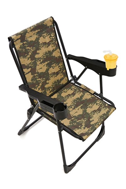 moniev Silva Kamp Sandalyesi Bardaklıklı Lüks Piknik Sandalye Kamuflaj