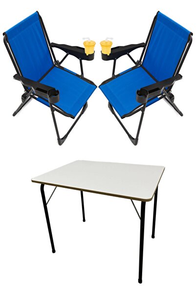 moniev Silva 2 Adet Kamp Sandalyesi Bardaklıklı Lüks Piknik Sandalye Mavi + K...