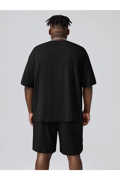 YUVEST Blackrock Oversize Dareto Printed Black Crew Neck T-shirt Shorts