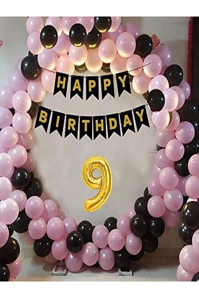 DÜVENCİ TİCARET Pink Black Birthday Balloon Chain