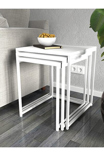 KODIGU Martina Zigon Sehpa | Beyaz | Beyaz Ayaklı | 45x45-45x40-45x35